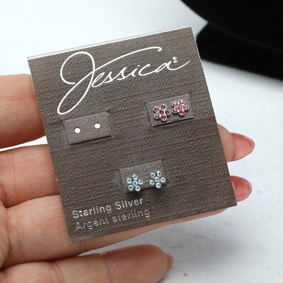 Vintage Jessica Sterling Silver & Brass Owl Earrings Bird Fashion Crystal - Picture 2 of 5